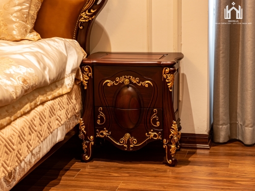 Tab đầu giường gỗ mun dát vàng